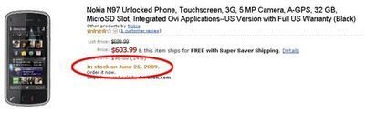 Amazon to ship Nokia N97 as of June 25th