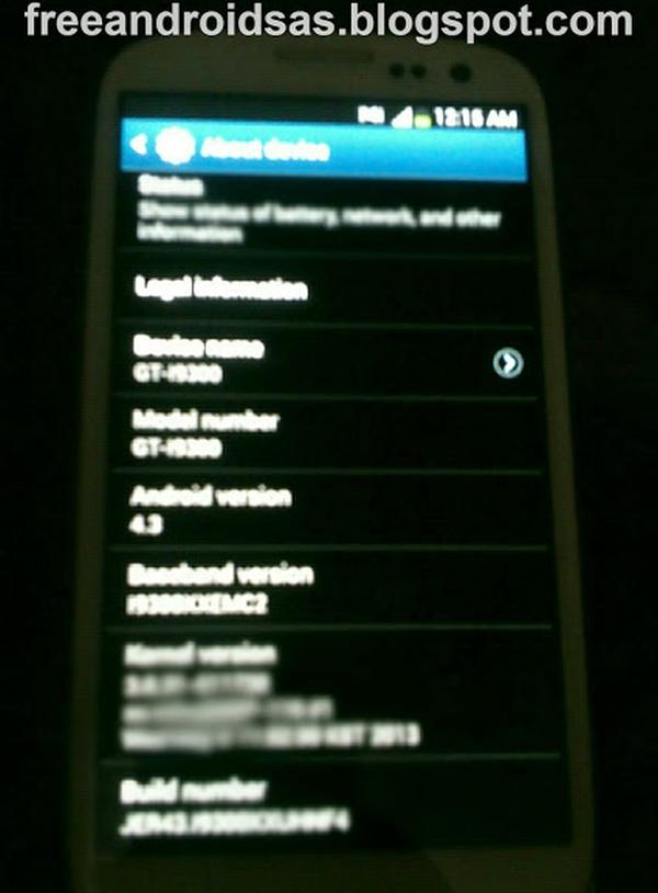 Android 4.3 seen on Galaxy S3 before release