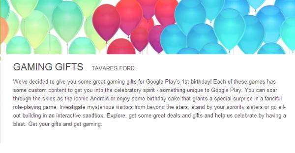 Google Play birthday free & discounted games celebration