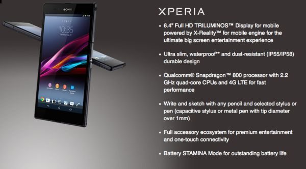Sony Xperia Z Ultra 6.4-inch heavy specs and videos