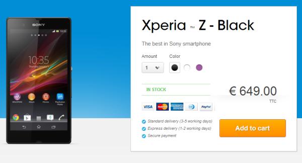 Sony Xperia Z goes on sale early in France