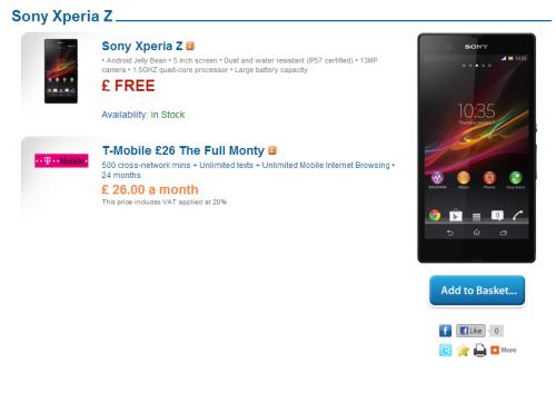 Sony Xperia Z now free on selected UK tariffs