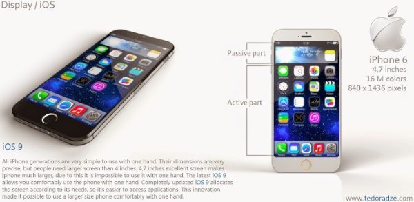 iPhone 6 render with iOS 9 and slimline style