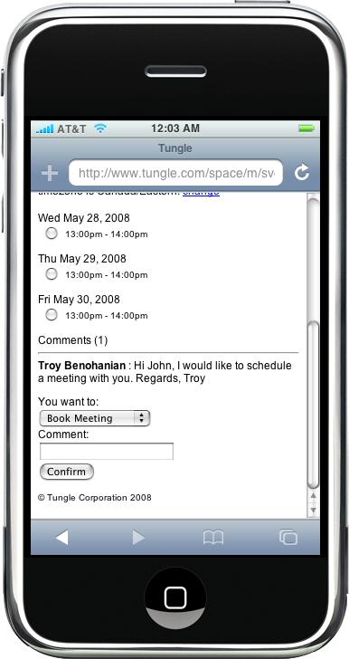 tungle-iphone meeting co-ordination business class tool 