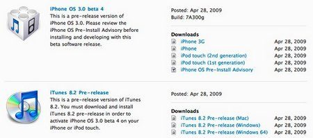 iPhone 3.0 beta OS 4 and iTunes 8.2 live and available