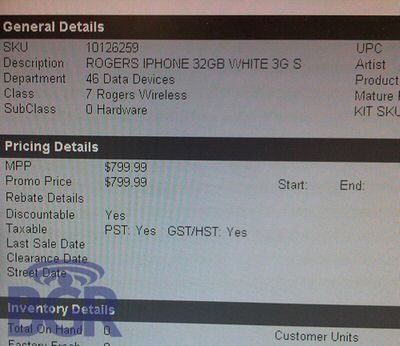 iPhone 3G S no contact pricing for Rogers and Fido