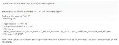 Official: Vodafone release BlackBerry Storm 9500 OS 4.7.0.148