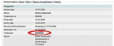 Nokia applies for Cseries and Xseries trandmarks