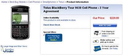 Telus BlackBerry Tour 9630: Pre-order at Best Buy Canada for $229.99