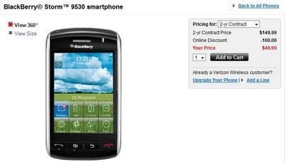 Verizon BlackBerry Storm smarphones selling for $49.99