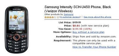 Verizon Wireless Samsung Intensity SCH-U450 on the cheap