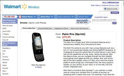 Wal-Mart offer Palm Pre for $79.99