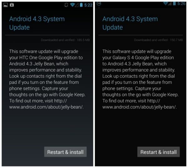 HTC One, Galaxy S4 GPE Android 4.3 update by OEMs