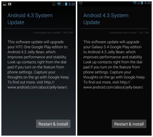 HTC One, Galaxy S4 GPE Android 4.3 update by OEMs