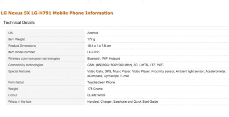 LG Nexus 5X Amazon leak