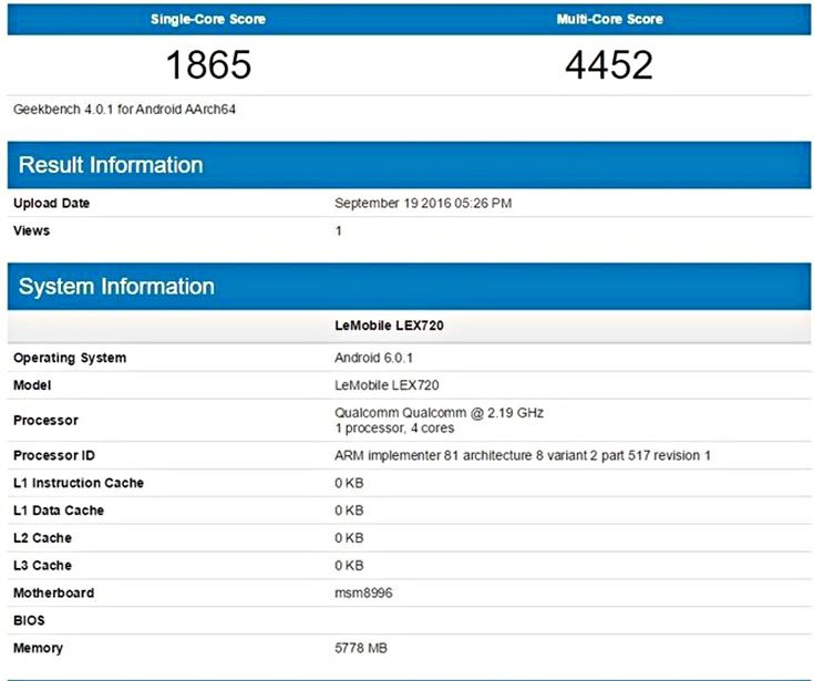 le pro 3 geekbench