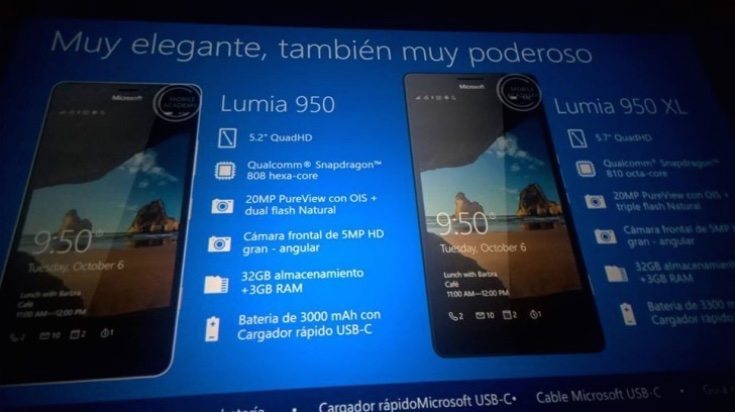 Lumia 950, XL and 550 slides leak specs
