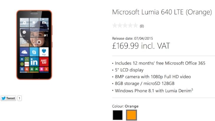 Microsoft Lumia 640 and 640 XL Uk prices