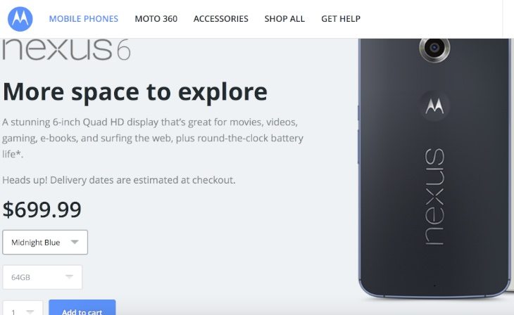 Nexus 6 availabilty online