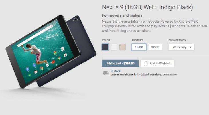 Nexus 9 shipping estimate changes