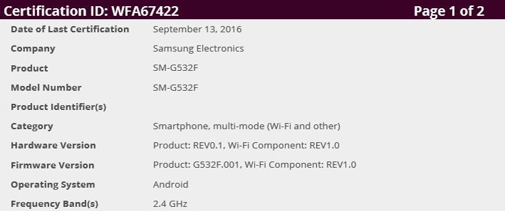 samsung galaxy grand prime wifi certification