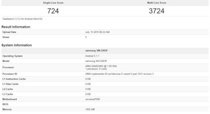 Samsung Galaxy S5 Neo benchmark spot