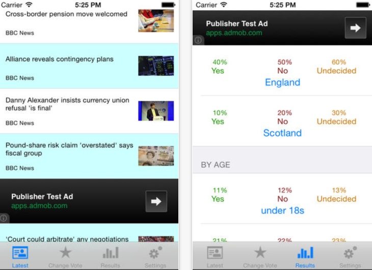 Scottish independence vote and news apps b