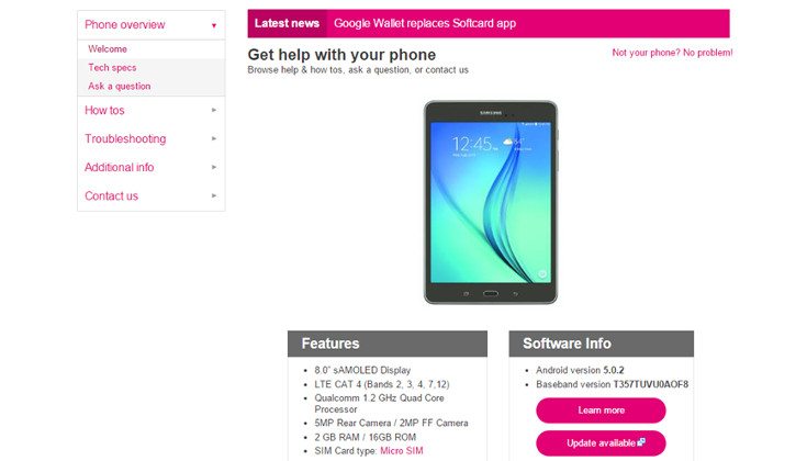 T-Mobile Galaxy Tab A 8.0 LTE